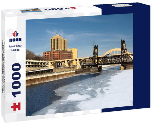 Noah Jigsaw Puzzle Snow and ice covered Mississippi River with railroad track and Robert Street Bridge. Saint Paul, Minnesota, USA 1000 pieces