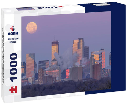 Noah Jigsaw Puzzle Skyline of Minneapolis Reflecting the Sunrise as the Full Moon Sets Behind the City during the Morning Twilight 1000 pieces