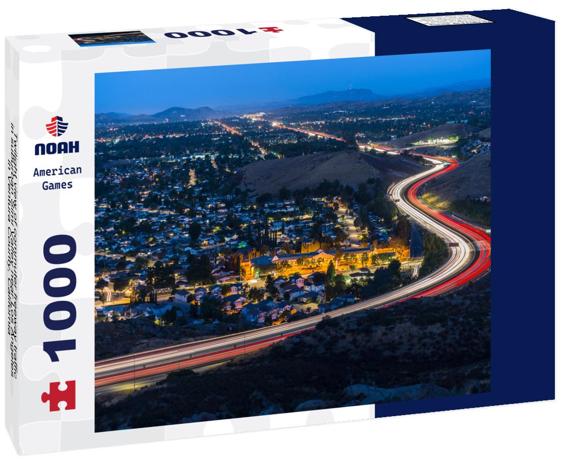 Noah Jigsaw Puzzle Twilight view of commuter freeway traffic in suburban Simi Valley near Los Angeles in Ventura County, California 1000 pieces