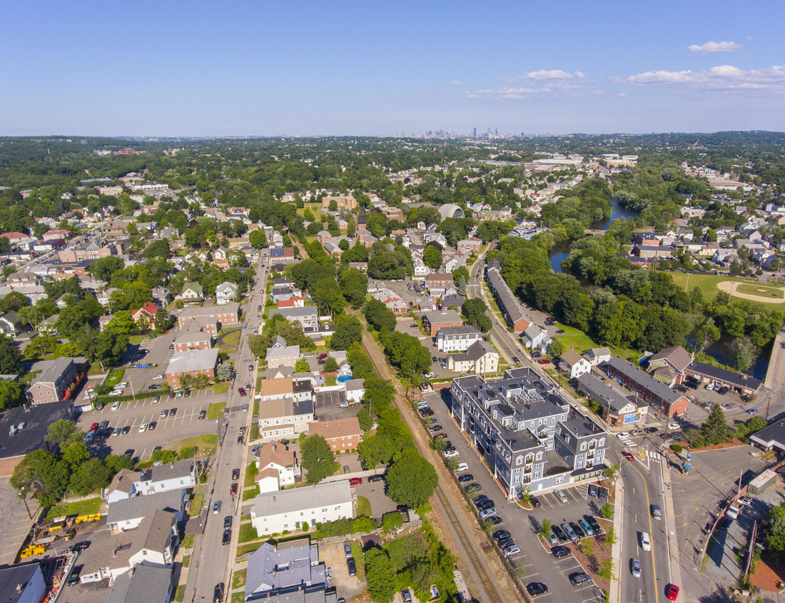 Noah Jigsaw Puzzle Waltham city center at Main Street near Waltham city hall aerial view in downtown Waltham, Massachusetts, MA, USA 1000 pieces