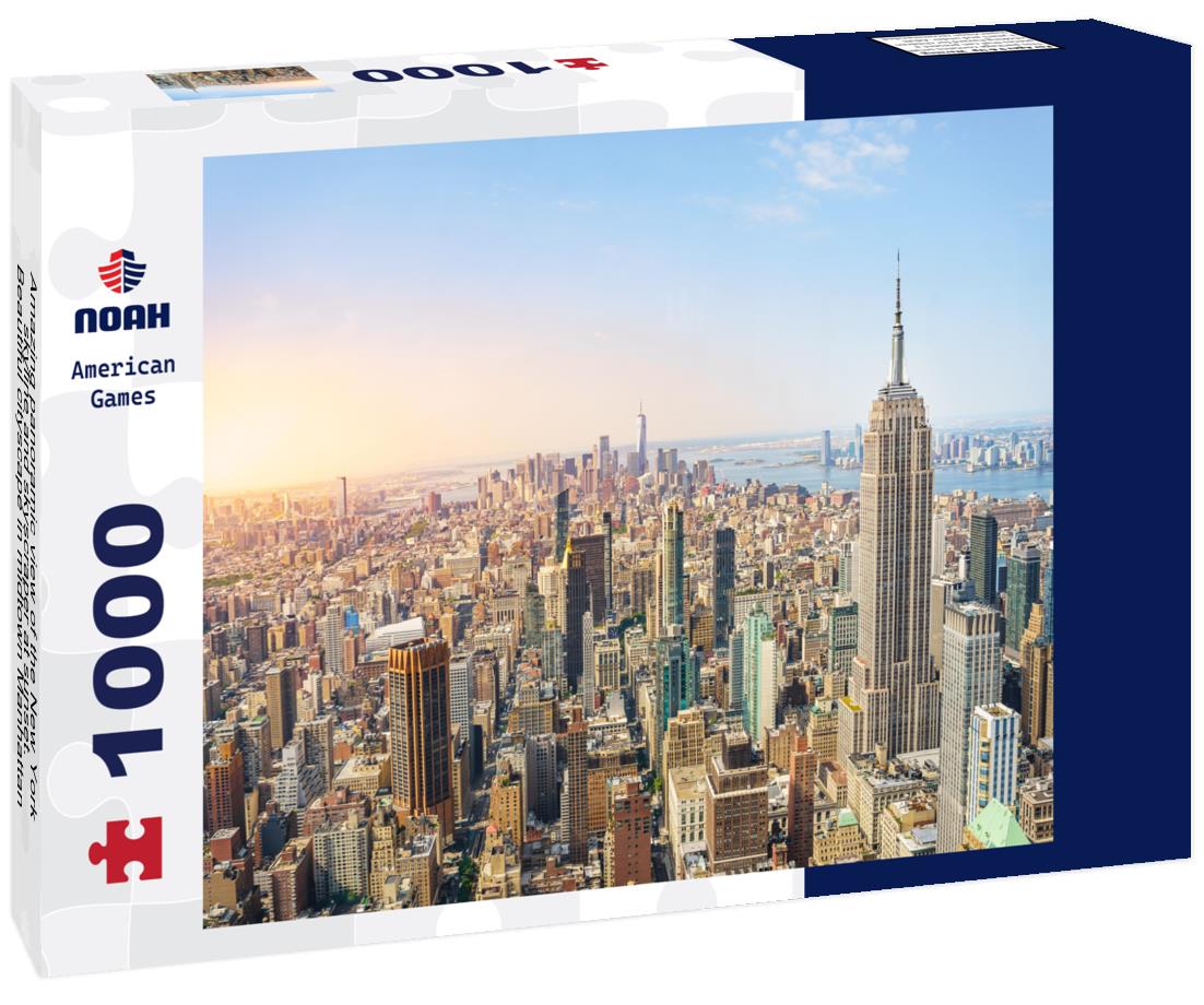 Noah Jigsaw Puzzle Amazing panoramic view of the New York skyline and skyscraper at sunset. Beautiful cityscape in midtown Manhattan 1000 pieces