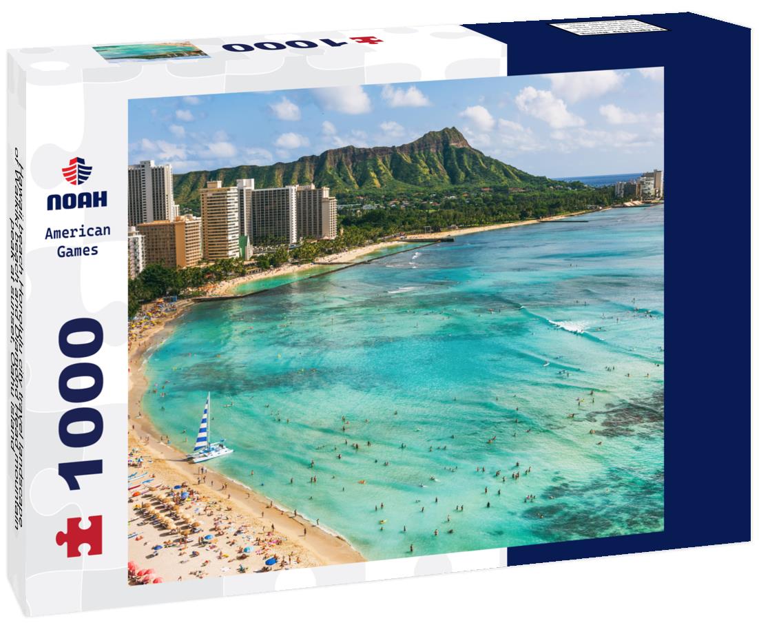 Noah Jigsaw Puzzle Hawaii beach Honolulu city travel landscape of Waikiki beach and Diamond Head mountain peak at sunset, Oahu island 1000 pieces
