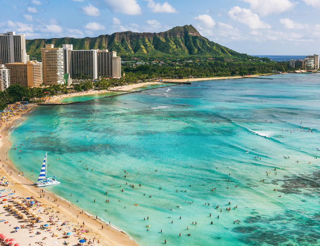 Noah Jigsaw Puzzle Hawaii beach Honolulu city travel landscape of Waikiki beach and Diamond Head mountain peak at sunset, Oahu island 1000 pieces