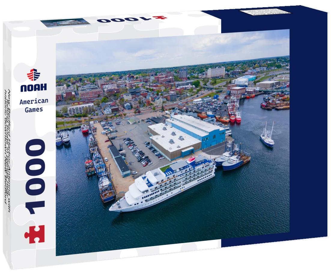 Noah Jigsaw Puzzle New Bedford Harbor Antenna with fishing boats in pilings near historic downtown New Bedford, Massachusetts MA, USA 1000 pieces