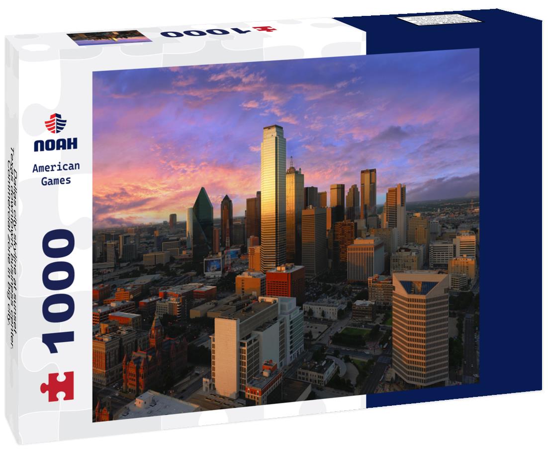 Noah Jigsaw Puzzle Dallas city skyline at sunset, Texas downtown, business center. Commercial zone in big city. View from Reunion Tower 1000 pieces
