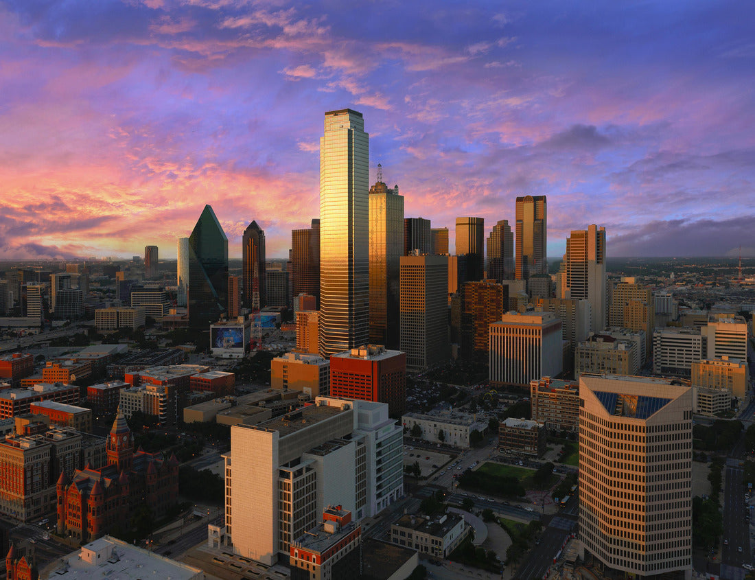 Noah Jigsaw Puzzle Dallas city skyline at sunset, Texas downtown, business center. Commercial zone in big city. View from Reunion Tower 1000 pieces