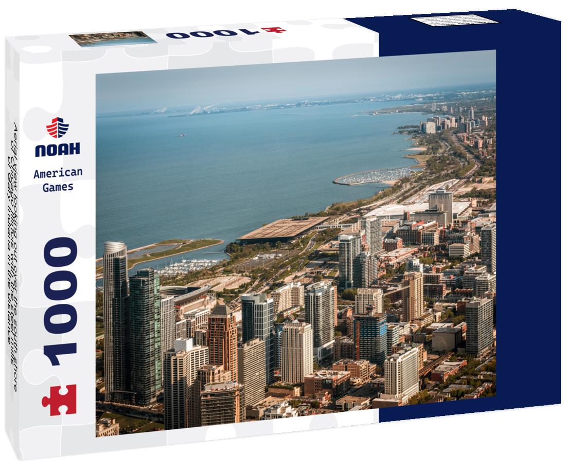 Noah Jigsaw Puzzle Aerial view looking out over the south shore of Chicago Illinois with the steel mills of Gary Indiana in the distance 1000 pieces