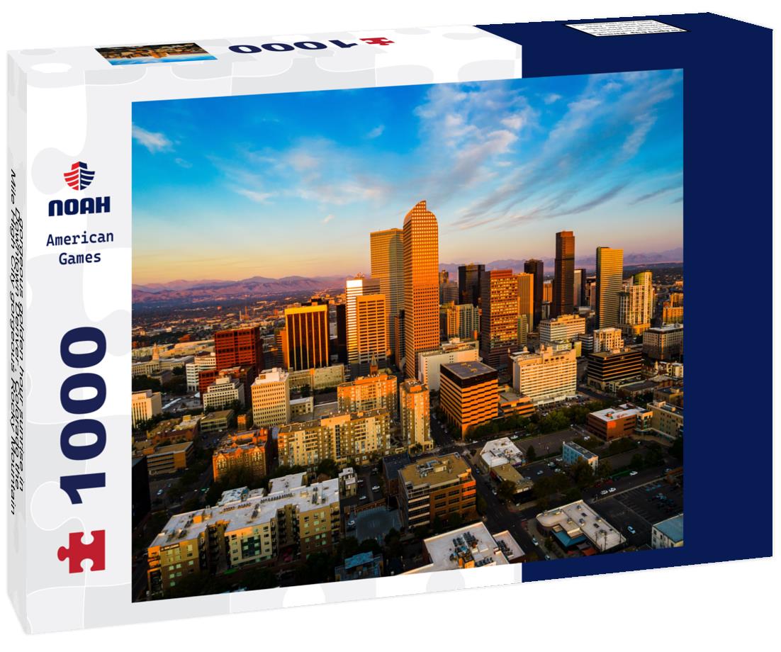 Noah Jigsaw Puzzle gorgeous golden hour sunrise in Downtown Denver , Colorado the Mile High City gorgeous Rocky Mountain capital city view 1000 pieces