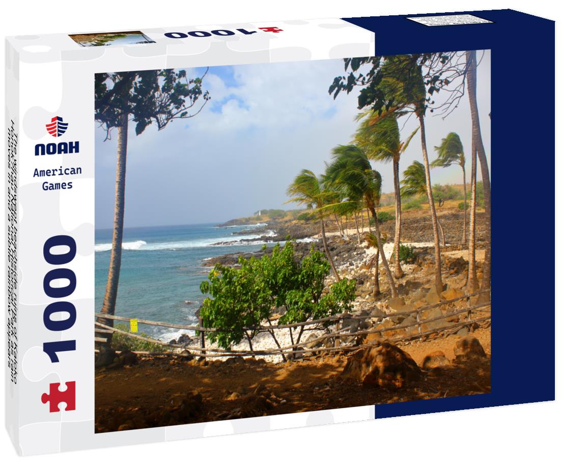 Noah Jigsaw Puzzle The windswept beachside ruins of Kaloko-Honokohau National Historical Park as rain moves in and a subtle rainbow appears 1000 pieces