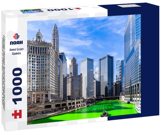 Noah Jigsaw Puzzle Chicago skylines buildings along the green coloring Chicago River at St. Patrick's Day Festival in Chicago Downtown IL USA 1000 pieces