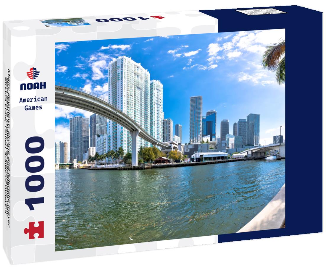 Noah Jigsaw Puzzle Miami downtown skyline and futuristic mover train above Miami river panoramic view, Florida state, United States of America 1000 pieces