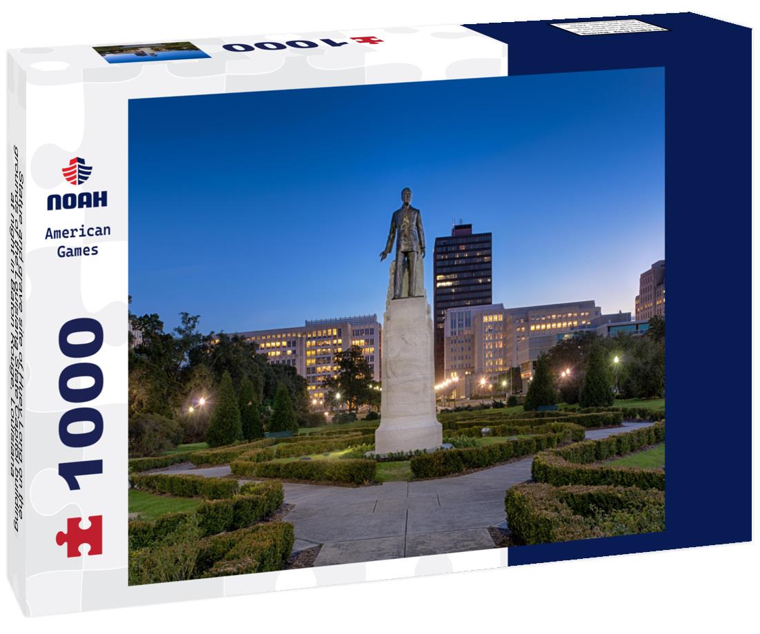 Noah Jigsaw Puzzle Statue and grave site of Huey Long on the grounds of the Louisiana State Capitol building at night in Baton Rouge, Louisiana 1000 pieces
