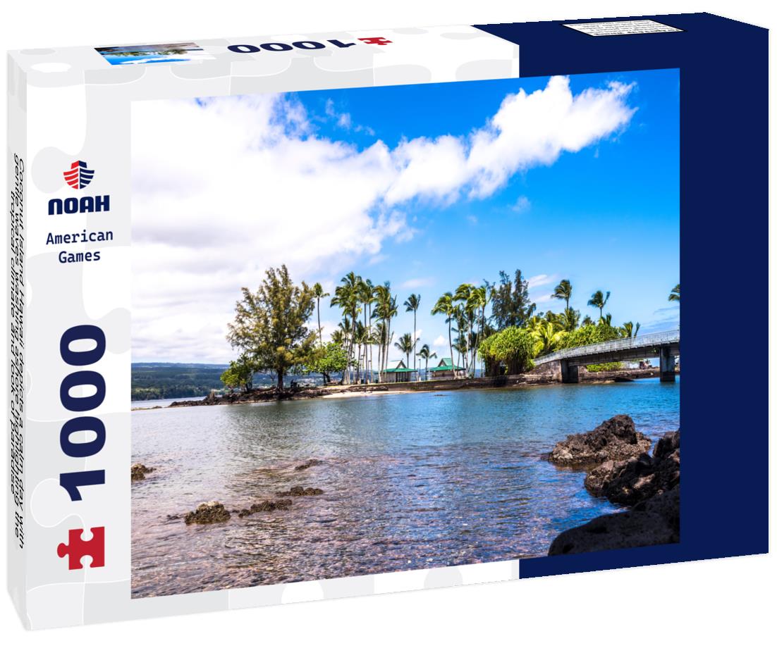 Noah Jigsaw Puzzle Coconut Island Hawaii depicts a calm day with gentle waves washing ashore highlighting the tropical climate and look of paradise 1000 pieces