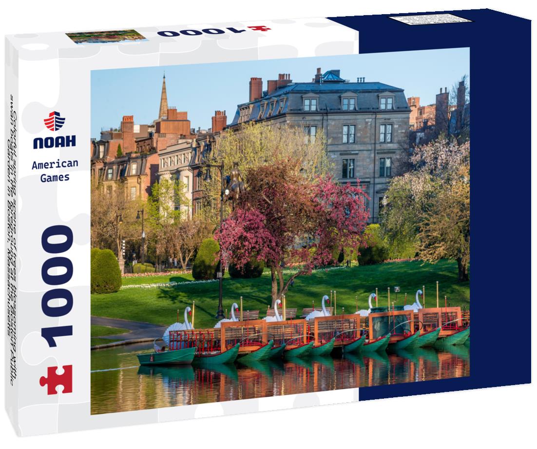 Noah Jigsaw Puzzle Colorful spring scene of trees blossoming with swan boats in the foreground at the Boston Public Garden in Boston, Massachusetts 1000 pieces