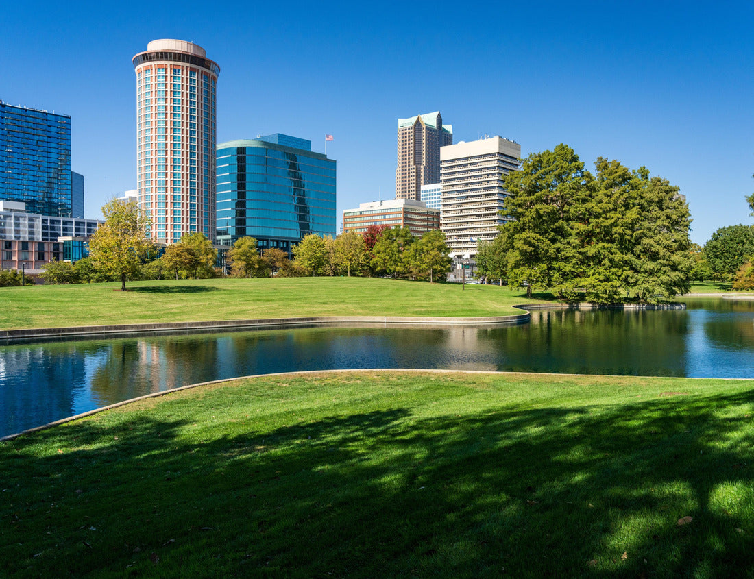 Noah Jigsaw Puzzle View across green planting of Gateway Arch park and across the lake to office buildings and hotels in downtown St Louis Missouri 1000 pieces