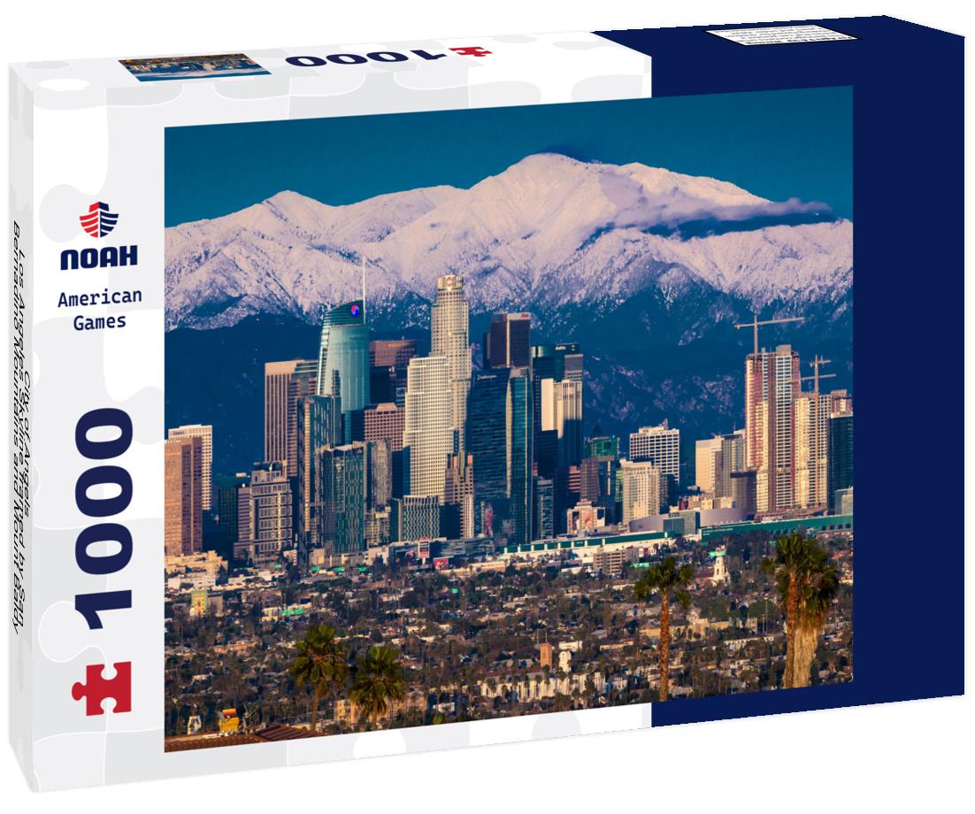 Noah Jigsaw Puzzle City of Angels - Los Angeles Skyline framed by San Bernadino Mountains and Mount Baldy with fresh snow from Kenneth Hahn State Park 1000 pieces