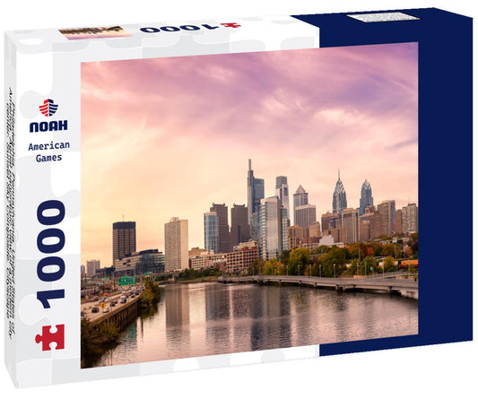 Noah Jigsaw Puzzle Philadelphia, Pennsylvania, United States of America. Aerial panoramic view of a modern city center. Sunset Sky Composite. Cityscape 1000 pieces