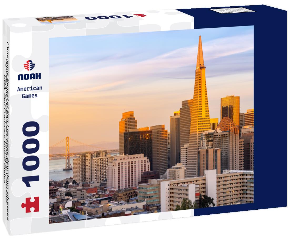 Noah Jigsaw Puzzle Panoramic Sunset at San Francisco downtown cityscape skylines ans skyscrapers building in California, USA. San Francisco United States 1000 pieces