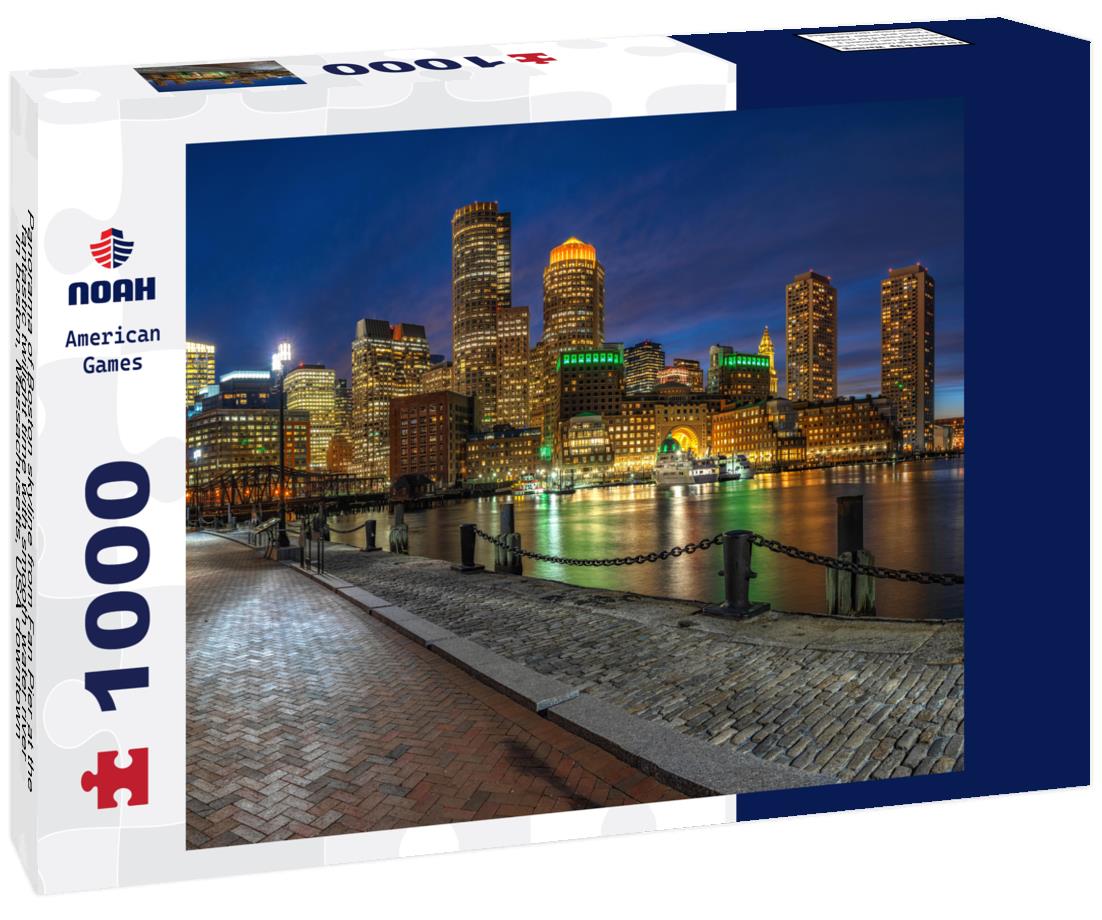 Noah Jigsaw Puzzle Panorama of Boston skyline from Fan Pier at the fantastic twilight time with smooth water river in boston, Massachusetts, USA downtown 1000 pieces