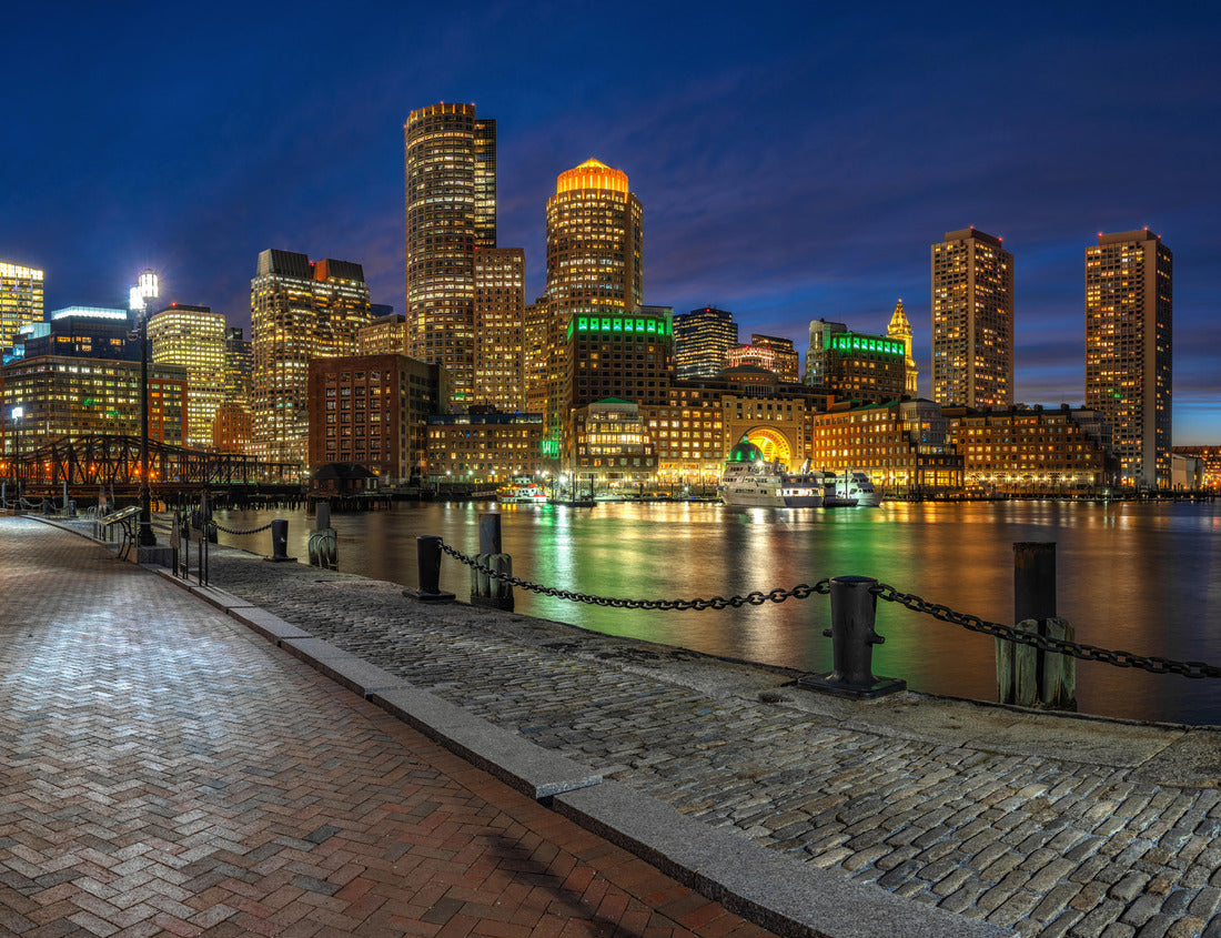 Noah Jigsaw Puzzle Panorama of Boston skyline from Fan Pier at the fantastic twilight time with smooth water river in boston, Massachusetts, USA downtown 1000 pieces