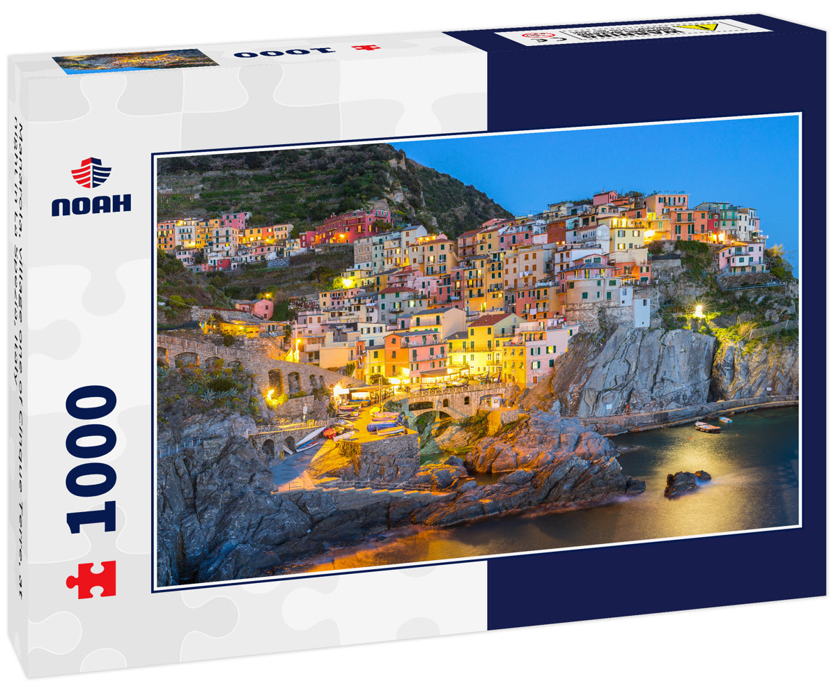 Manarola, village one of Cinque Terre, at night in La Spezia, Italy