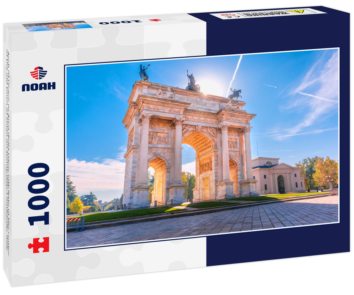 Arch of Peace or Arco della Pace, city gate in the center of the old town of Milan on sunny day, Lombardy, Italy