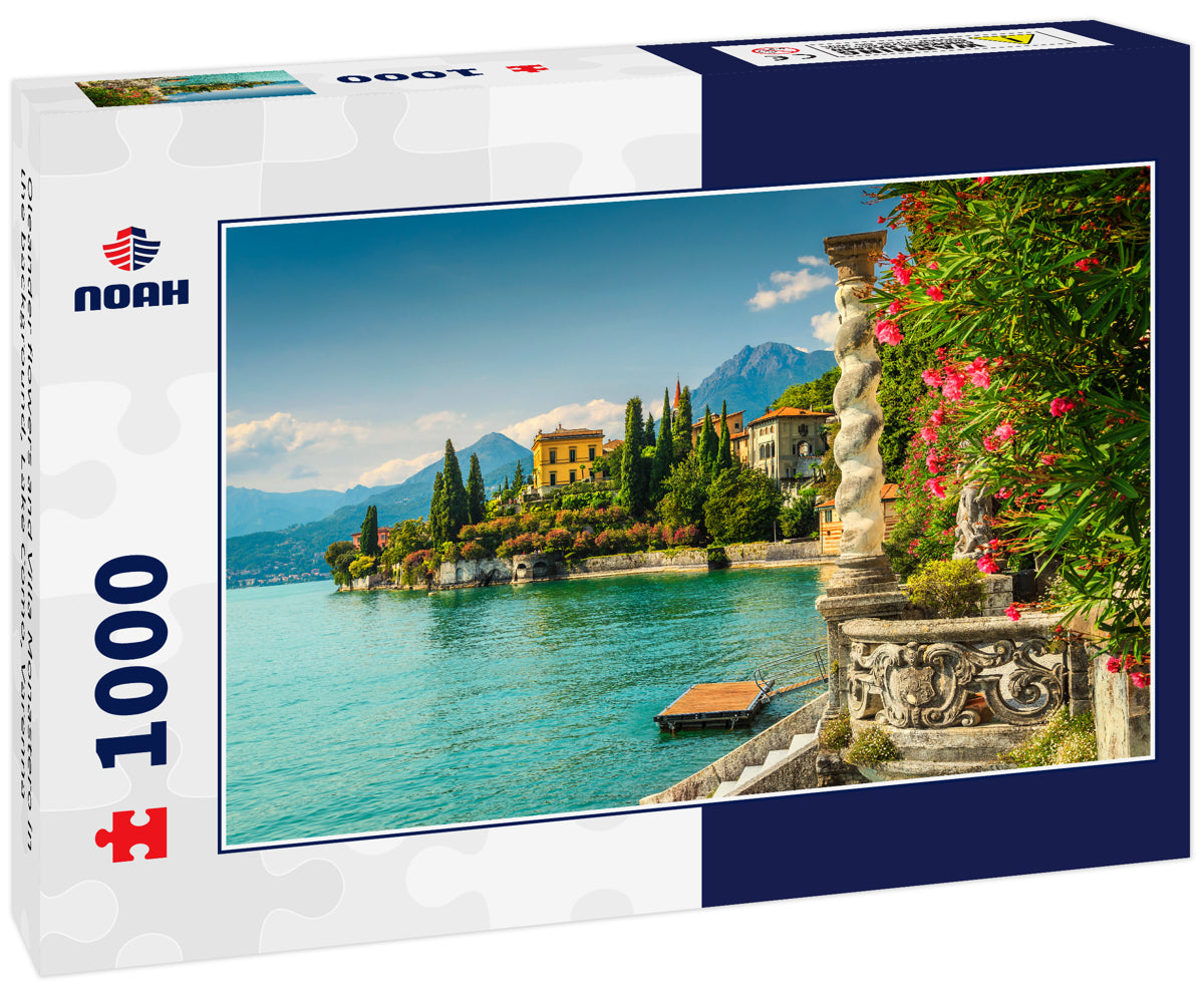 Oleander flowers and Villa Monastero in the background, Lake Como, Varenna