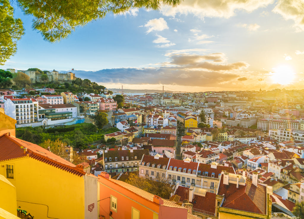Panoramic view of Lisbon at sunset, Portugal