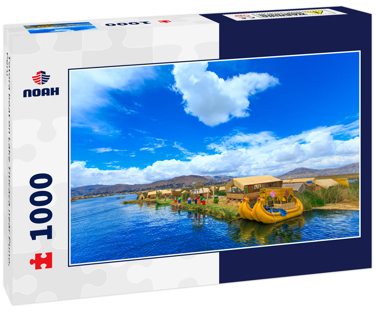 Totora boat on Lake Titicaca near Puno, Peru