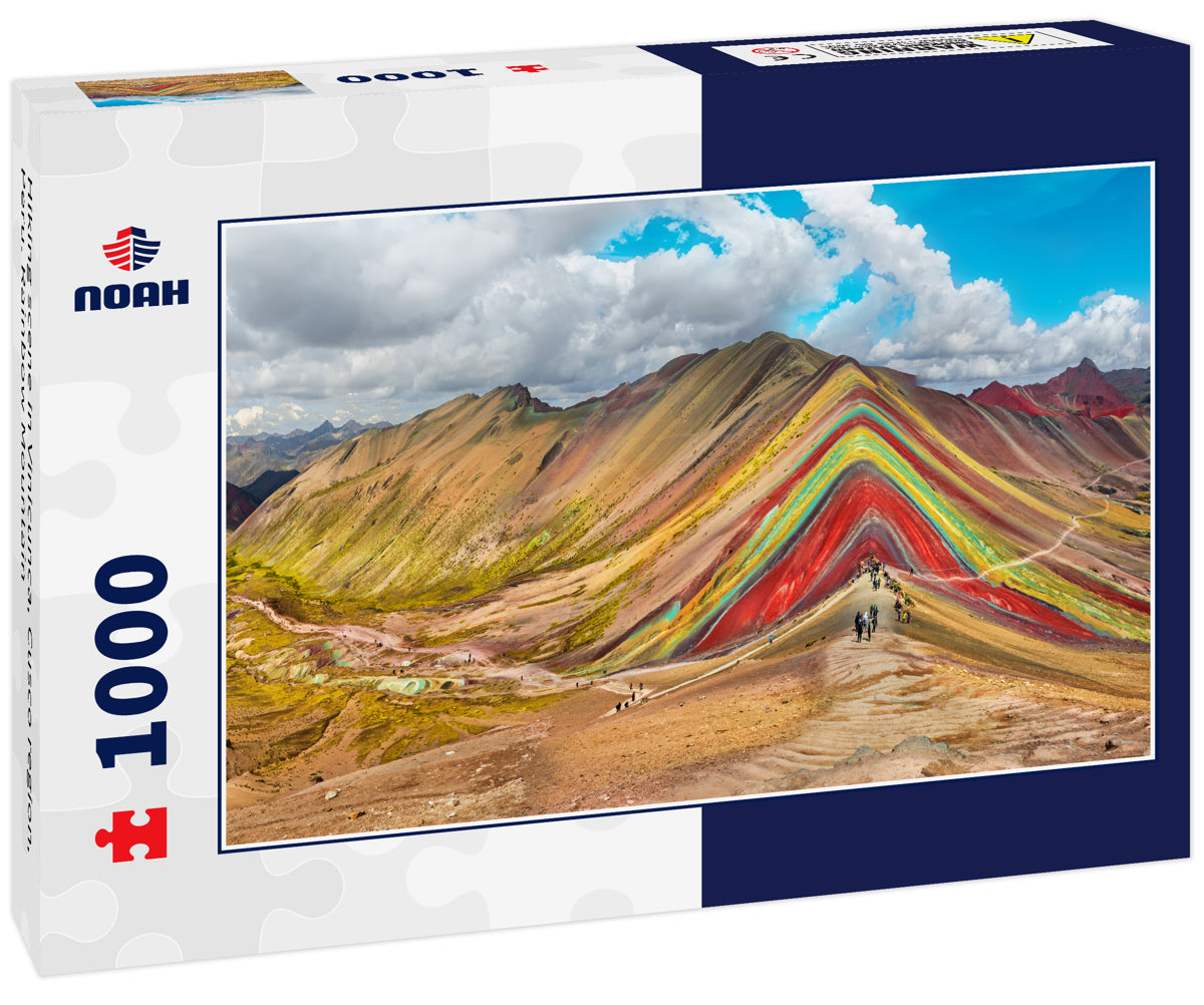 Hiking scene in Vinicunca, Cusco region, Peru. Rainbow Mountain