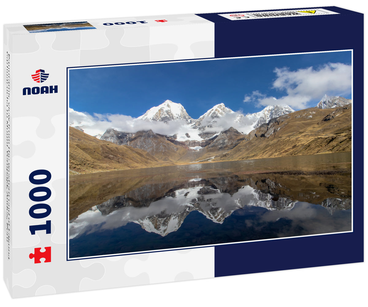 Panoramic view from the western end of Lagona Carhuacocha to Mount Yerupajá, Andes, Peru