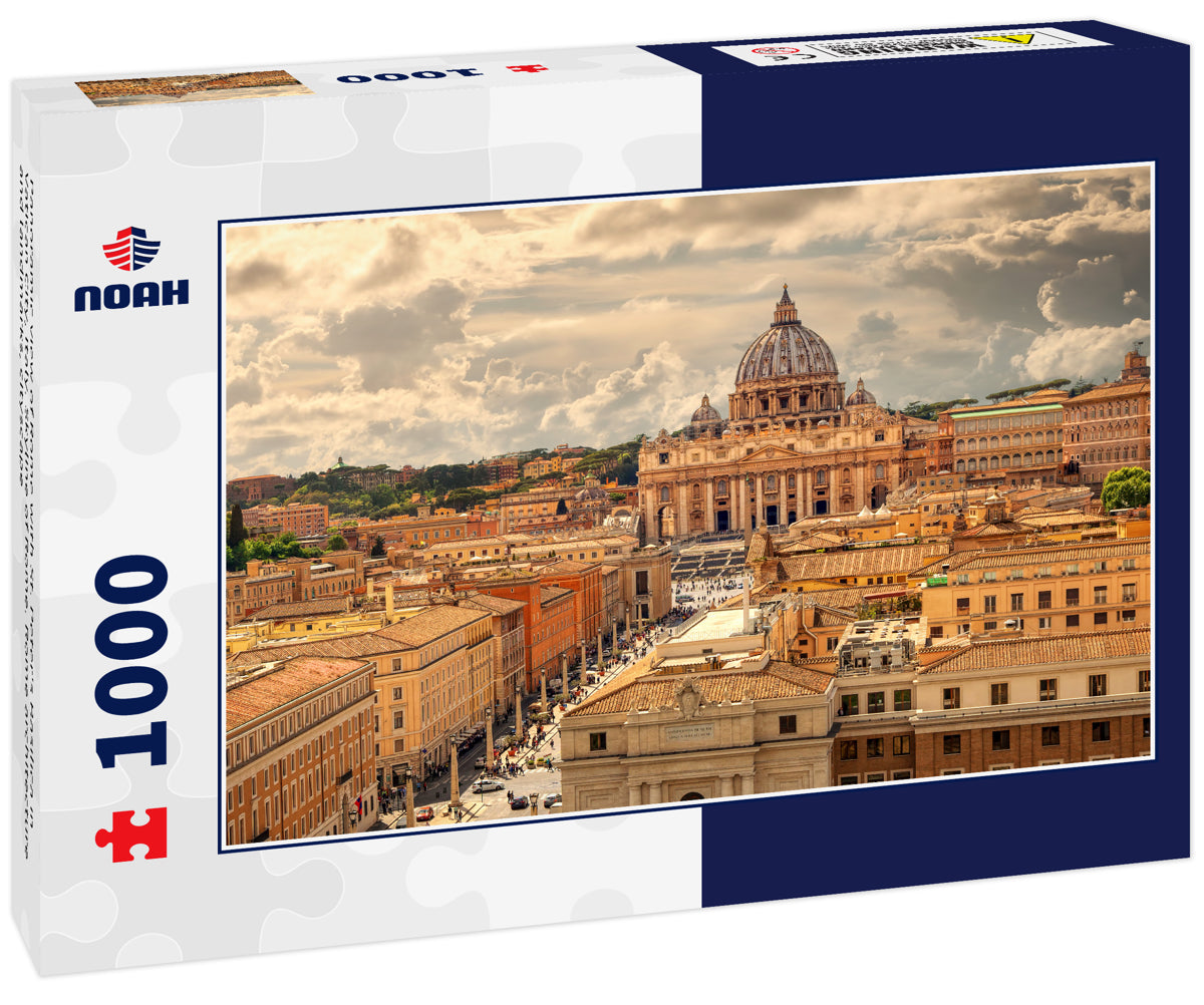 Panoramic view of Rome with St. Peter's Basilica in Vatican City, Italy. Skyline of Rome. Rome architecture and landmarks, cityscape