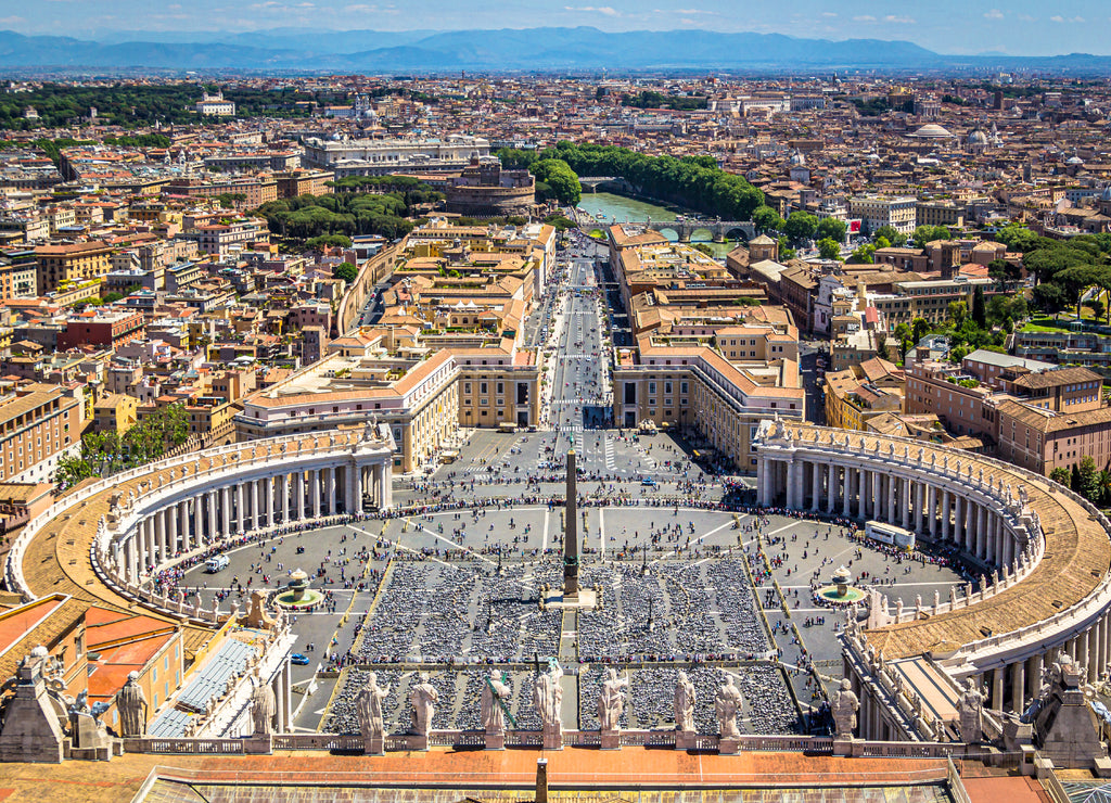 View of St. Peter's Square from St. Peter's Basilica, Vatican City, Rome, Italy.
