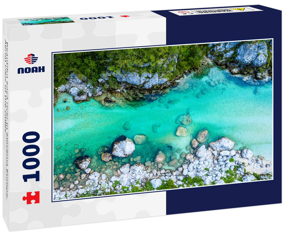 Beautiful Soca river in Slovenia Europe. Aerial view of the valley