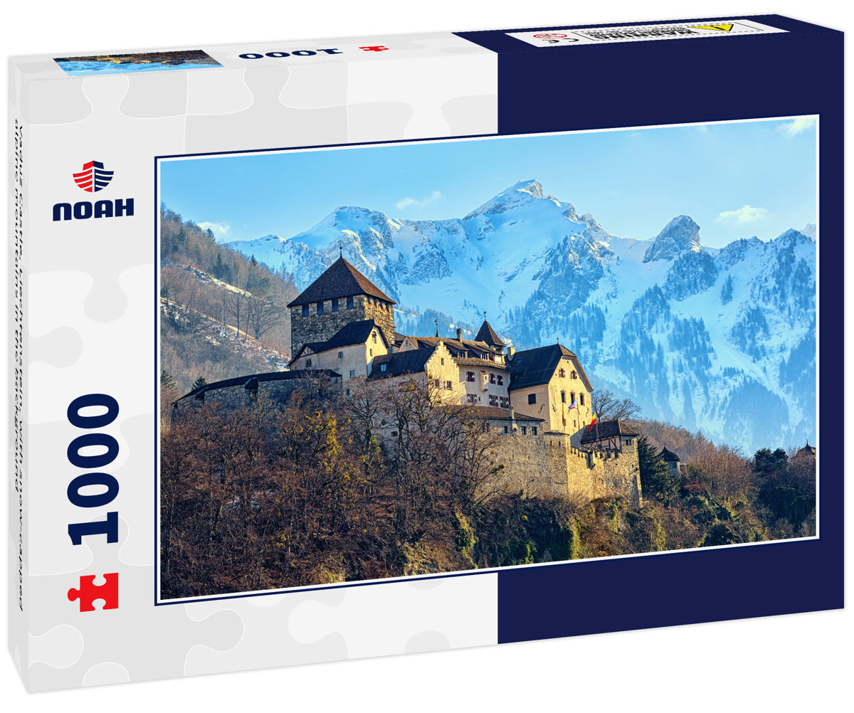 Vaduz Castle, Liechtenstein, with snow-capped alpine mountains in the background