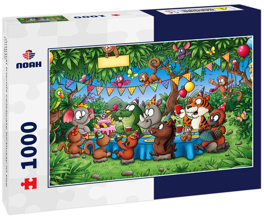 Animal friends celebrate birthday in the jungle