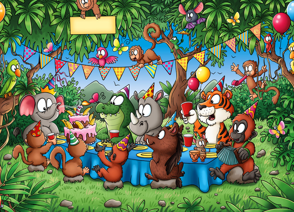 Animal friends celebrate birthday in the jungle