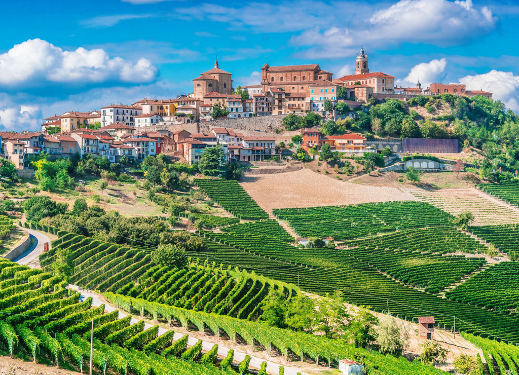 View of La Morra in the province of Cuneo, Piedmont, Italy