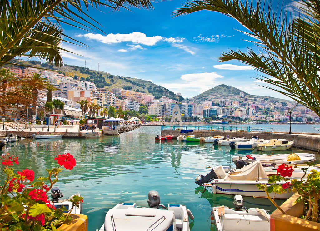 Port of the city of Saranda on the Ionian Sea, Albania