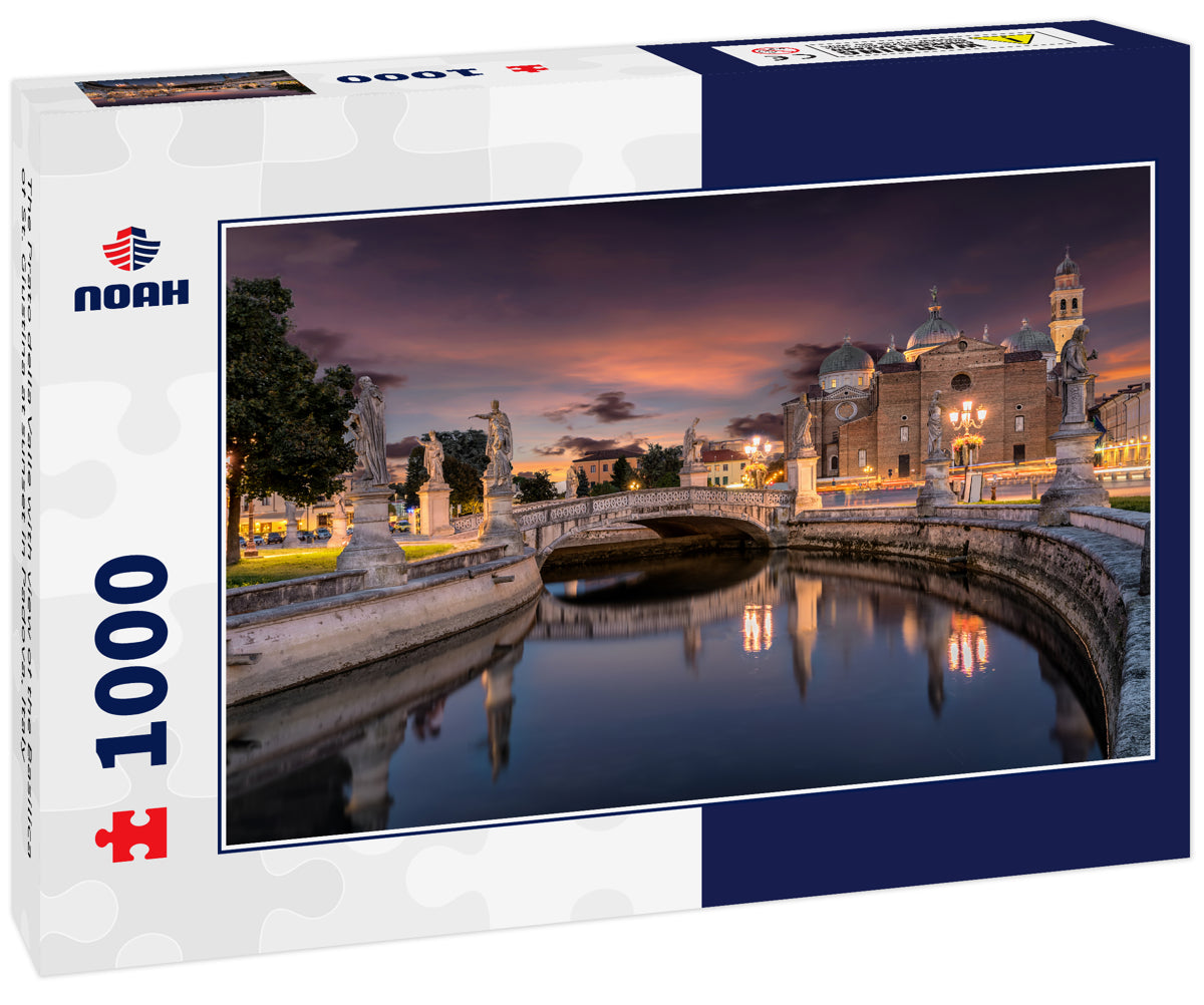 The Prato della Valle with view of the Basilica of St. Giustina at sunset in Padova, Italy