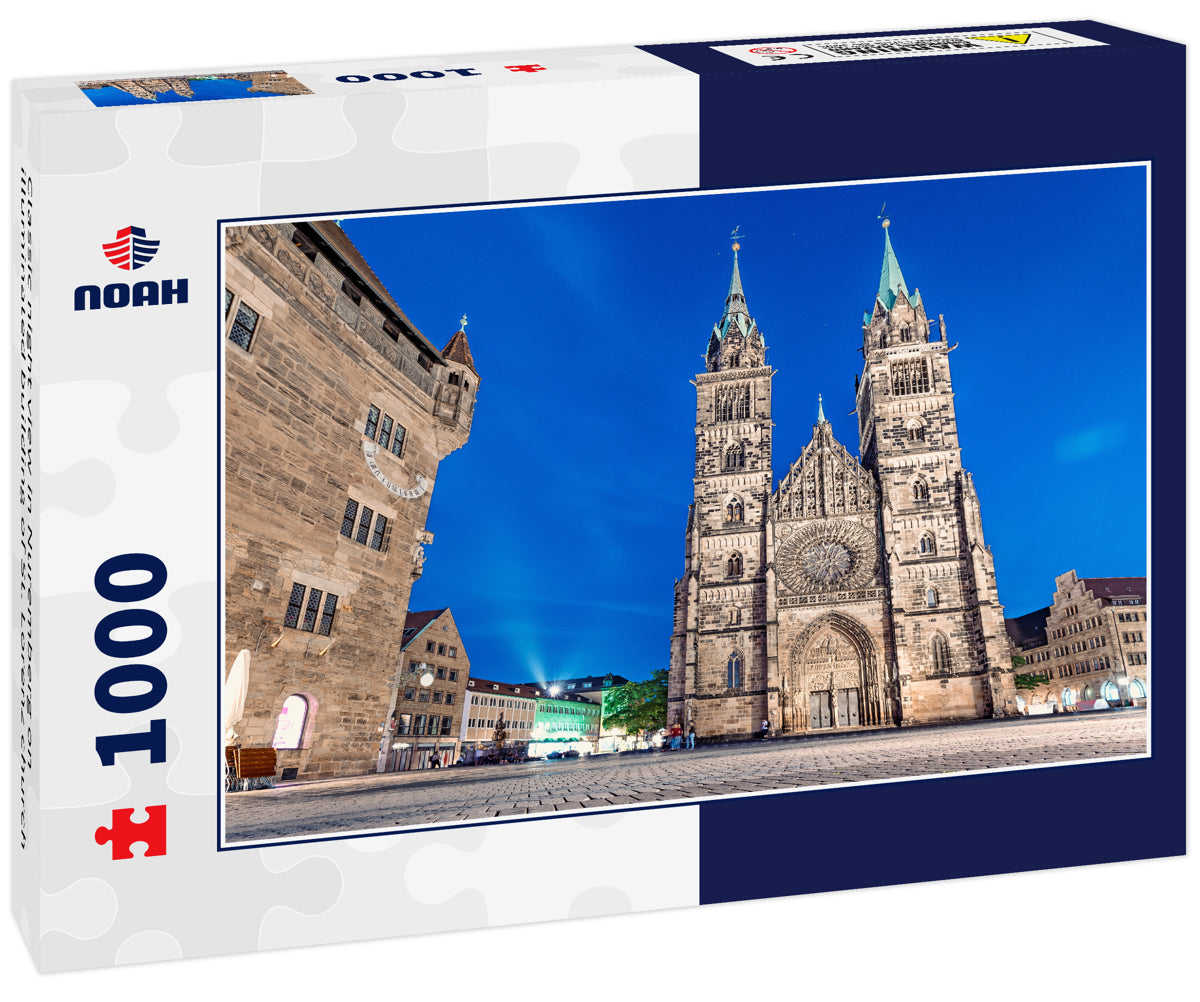 Classic night view in Nuremberg on illuminated building of St. Lorenz church