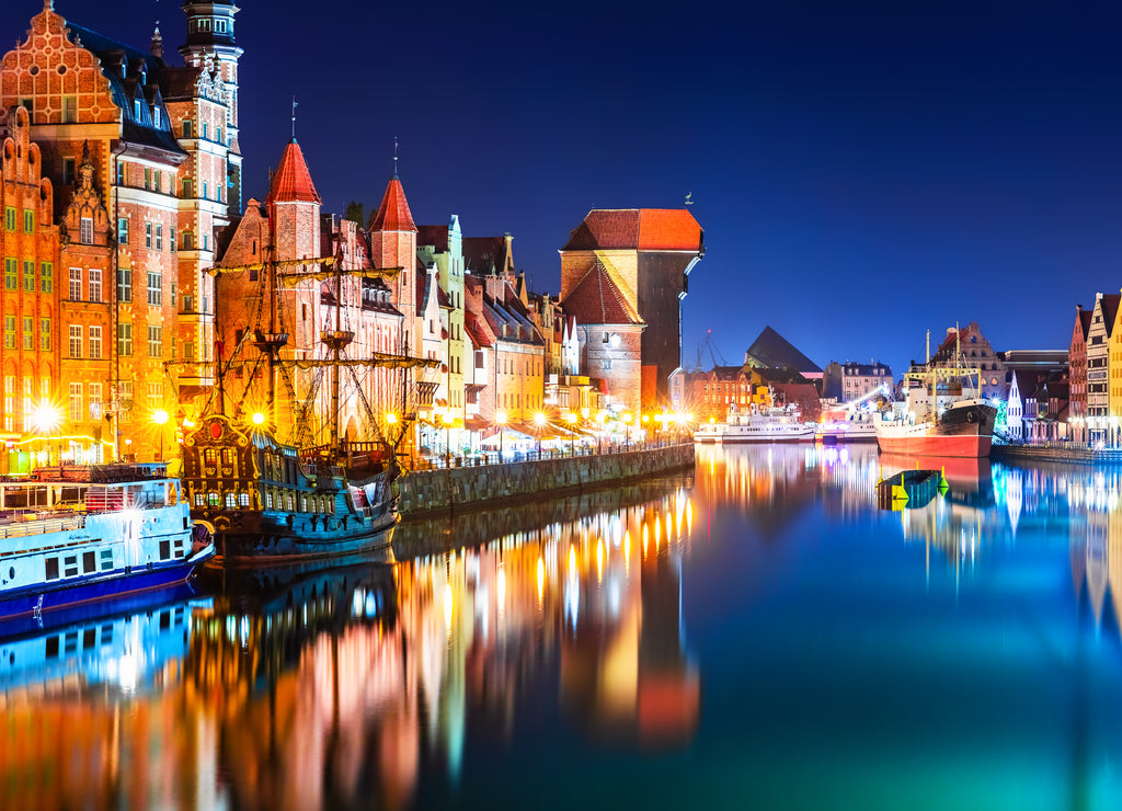 Night view of the old town of Gdansk, Poland