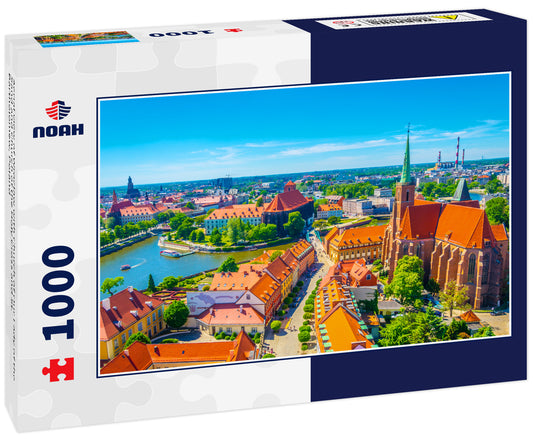Aerial view of Wroclaw with Church of Our Lady of the Sand and Church of the Holy Cross and St. Bartholomew, Poland