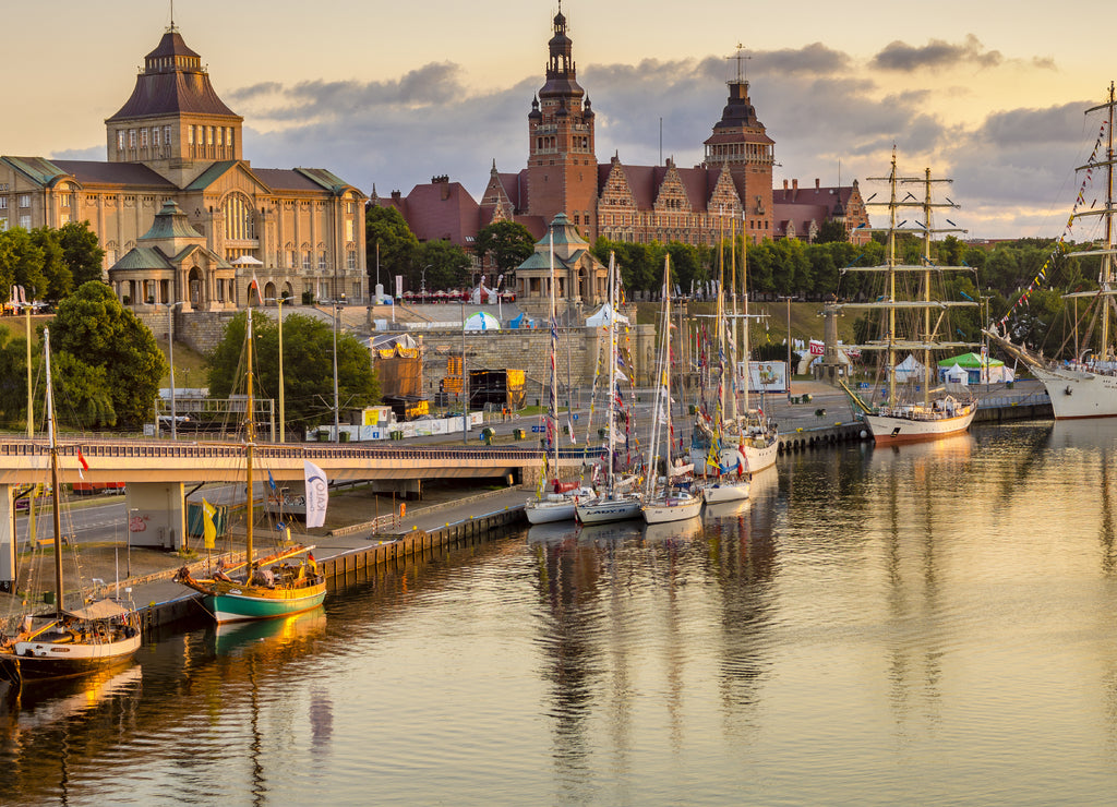 Sailing ships in the harbor of Szczecin, Poland
