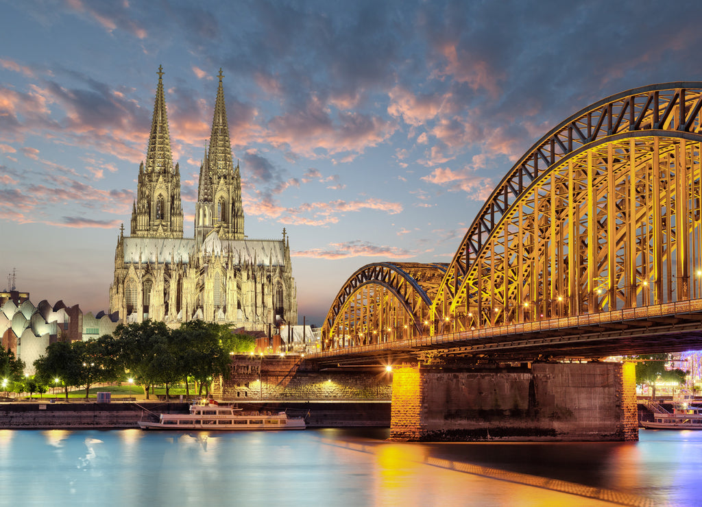 Cologne Cathedral on the Rhine with bridge skyline