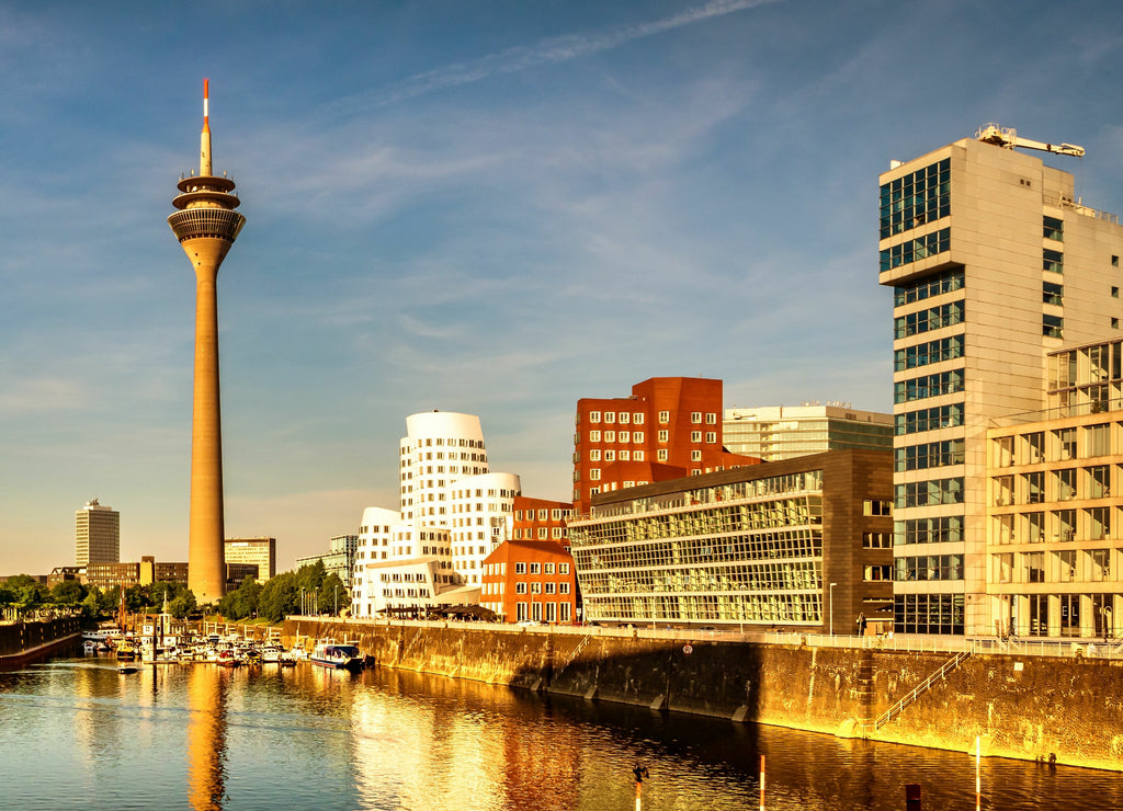Panorama media harbor Düsseldorf Rhine television tower