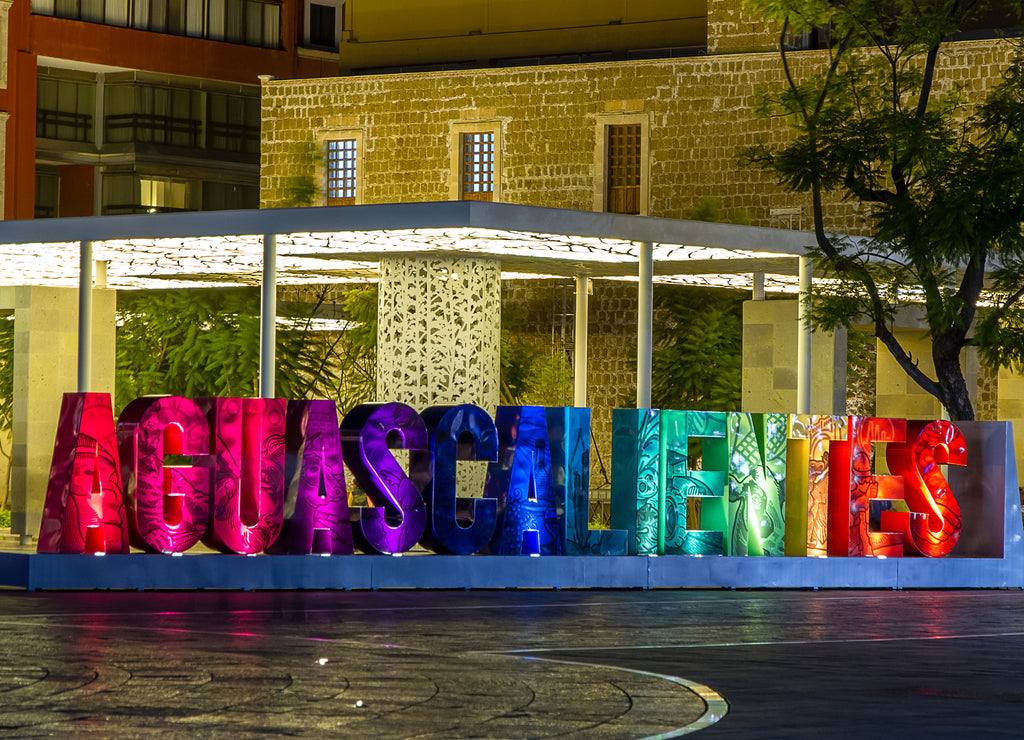 Night scene in downtown Aguascalientes, Mexico