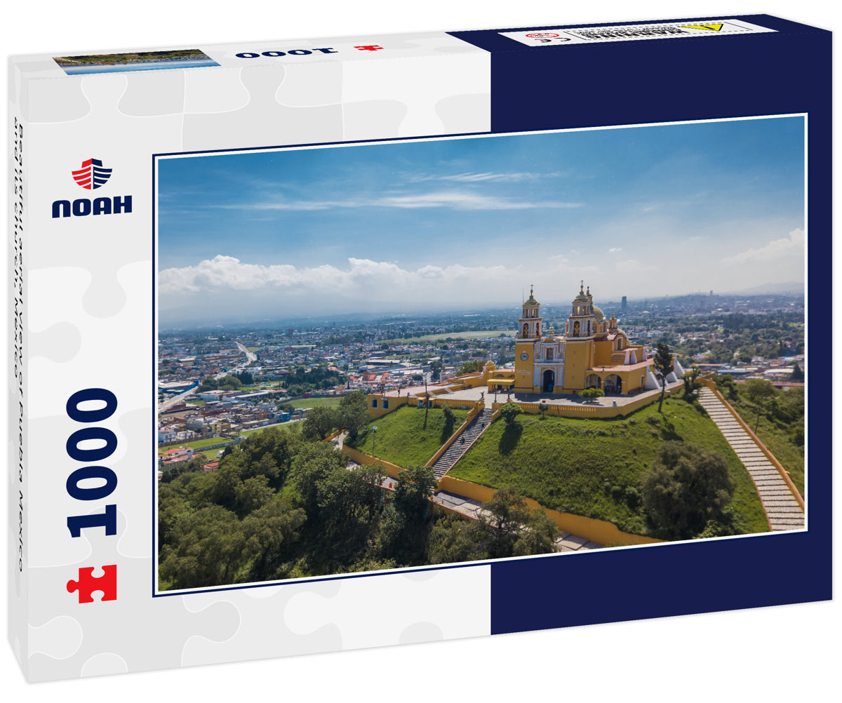 Beautiful aerial view of Puebla Mexico and its church, Mexico