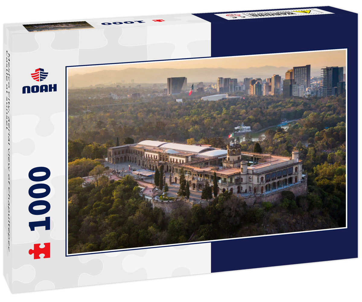 Mexico City, aerial view of Chapultepec Castle at sunset
