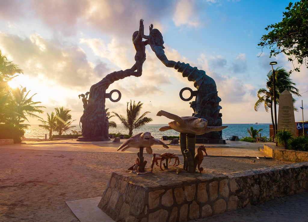 Parque Fundadores at sunrise at Playa del Carmen, Mexico